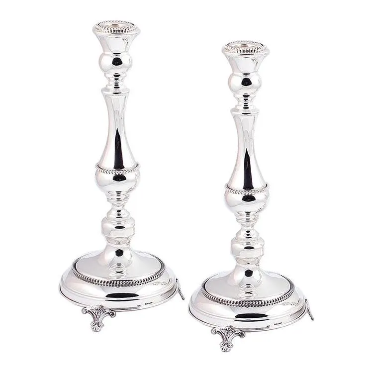 925 Sterling Silver Solid Shabbat Candlesticks 12.5" Hand Made Lichter by Yossi & Sons in Israel