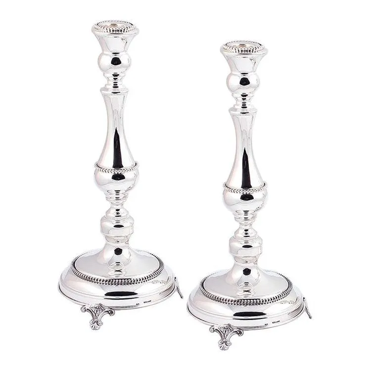 925 Sterling Silver Solid Shabbat Candlesticks 12.5" Hand Made Lichter by Yossi & Sons in Israel