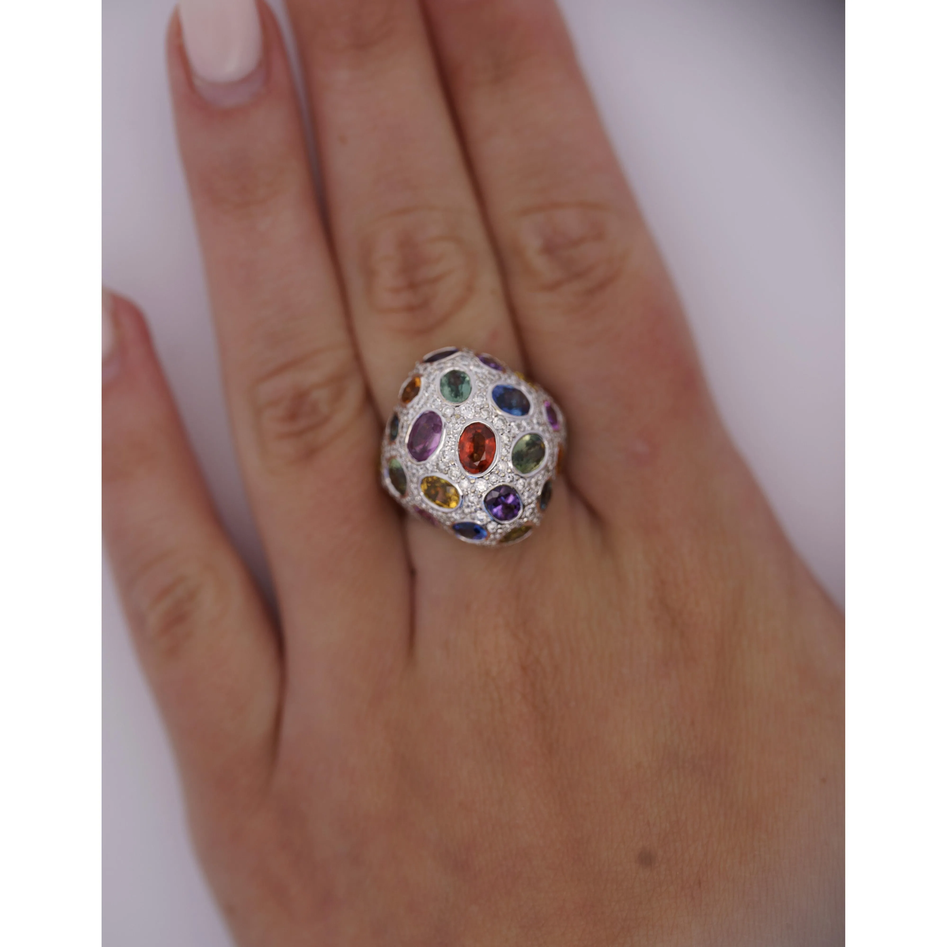 9.31 CTTW Mixed Color Sapphire, Amethyst, Garnet, Diamond Cluster Ring