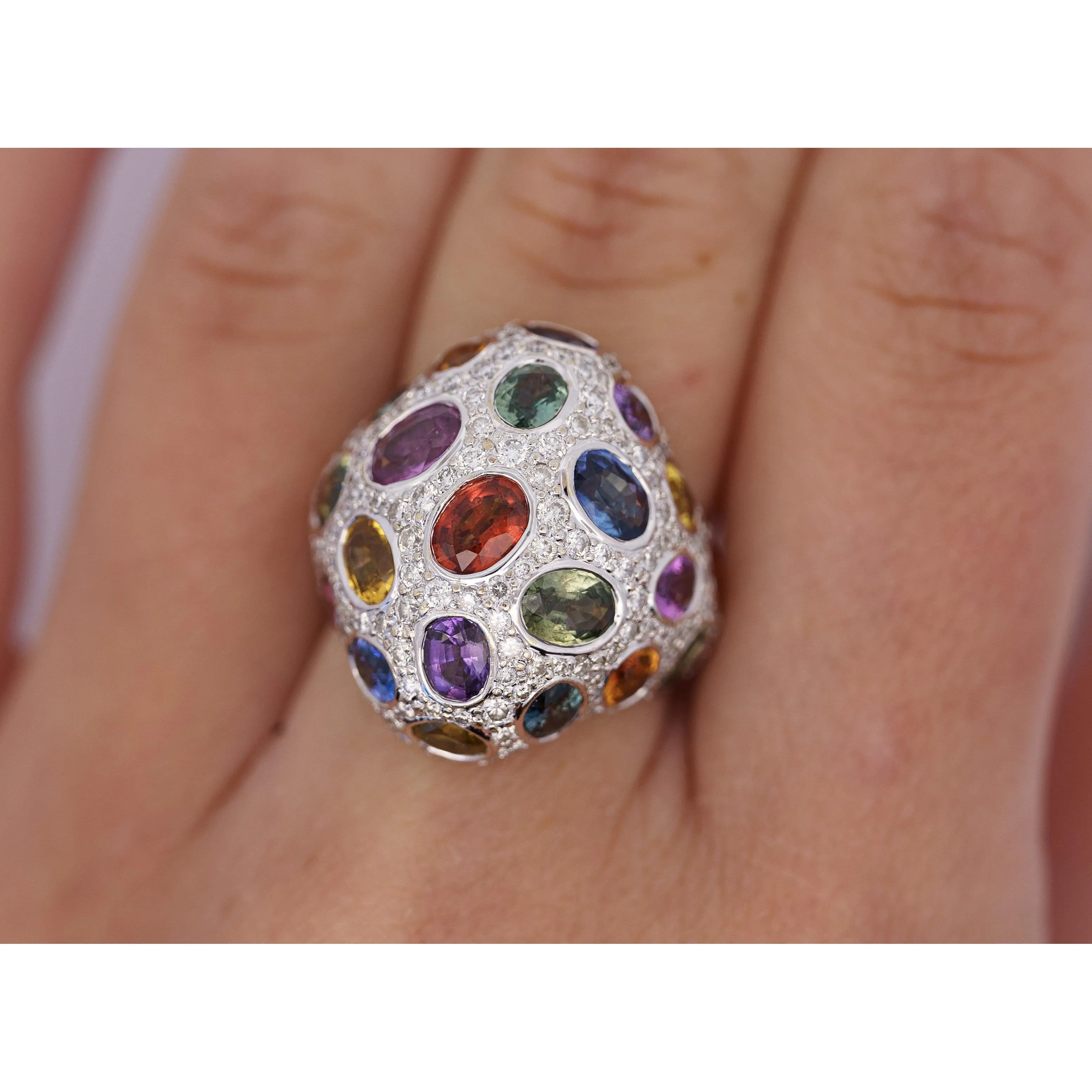 9.31 CTTW Mixed Color Sapphire, Amethyst, Garnet, Diamond Cluster Ring