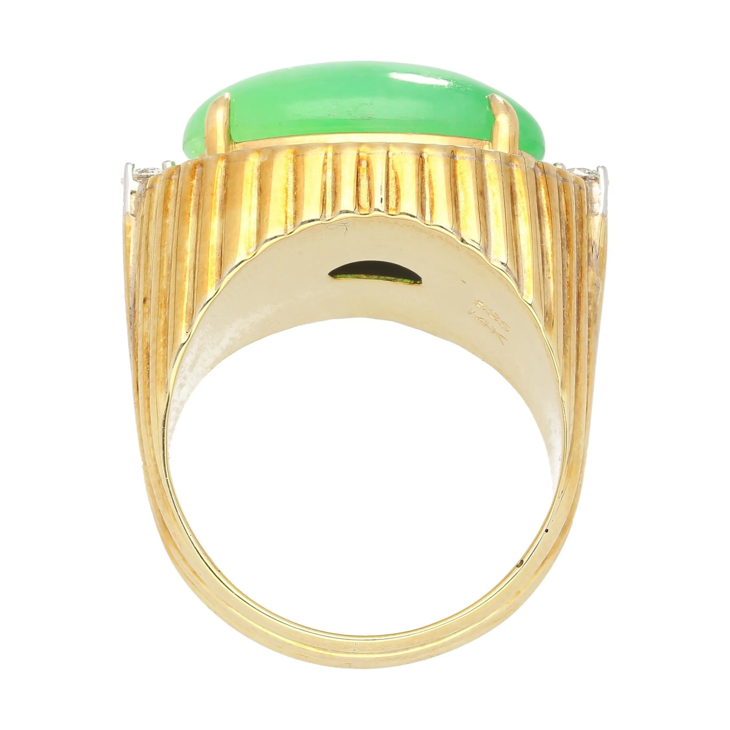 9.40 Carat Type A Fei Cui Jadeite Jade and Diamond Ring in Textured 18K Gold
