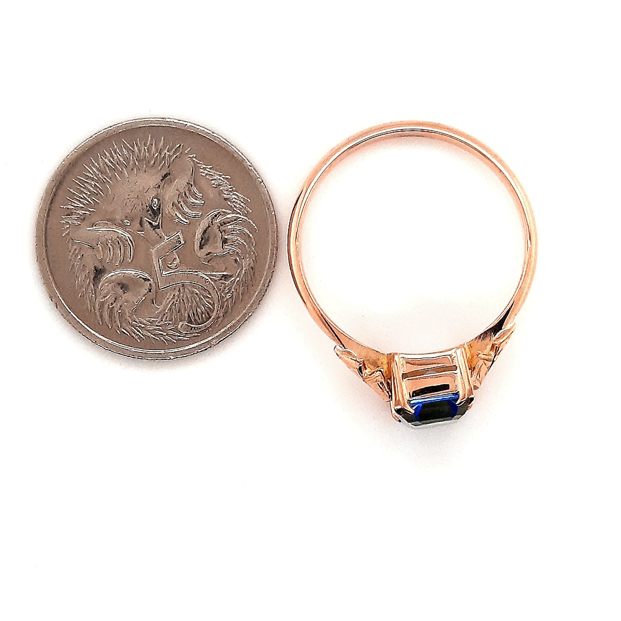 9ct Rose Gold Brilliant Blue Glass Ring