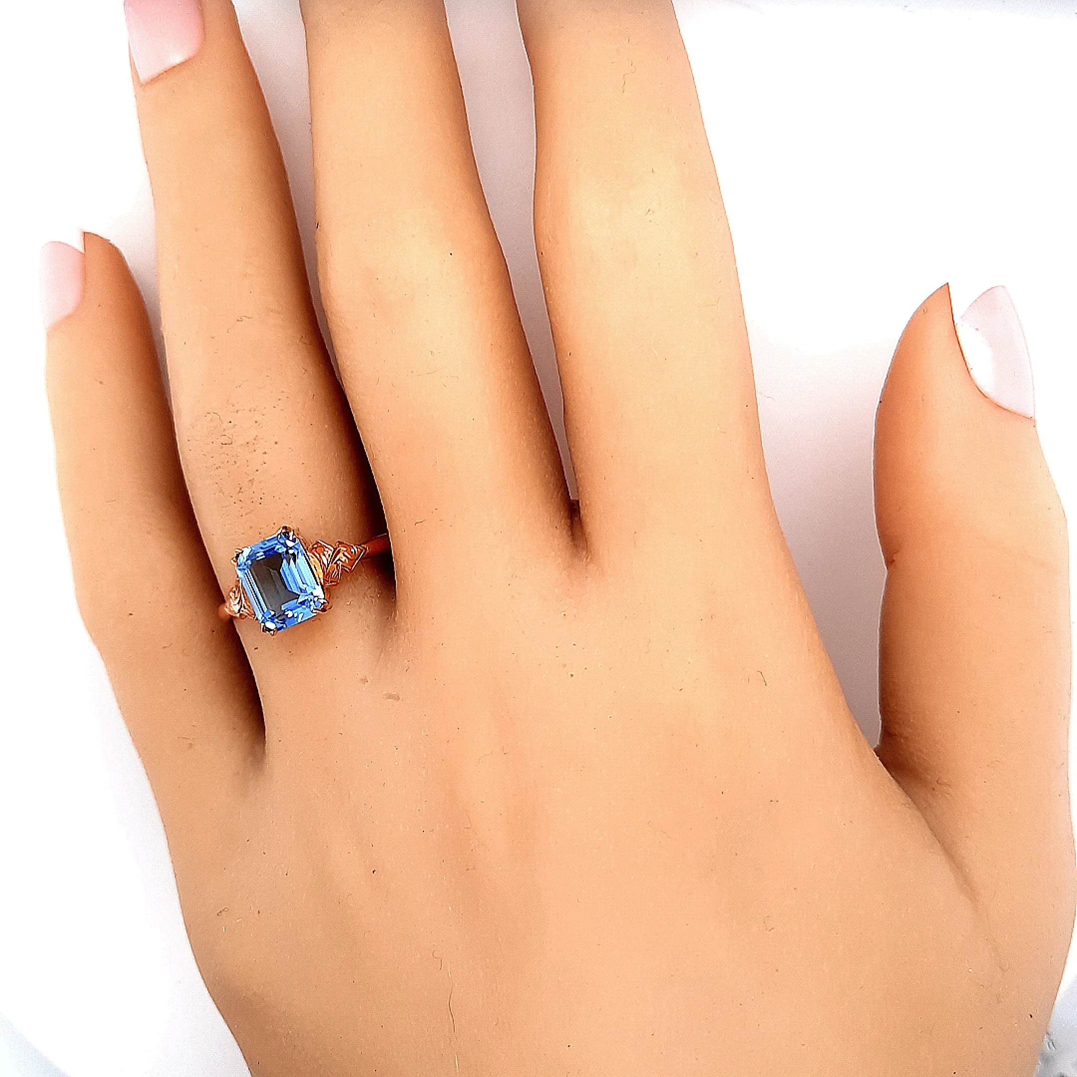 9ct Rose Gold Brilliant Blue Glass Ring