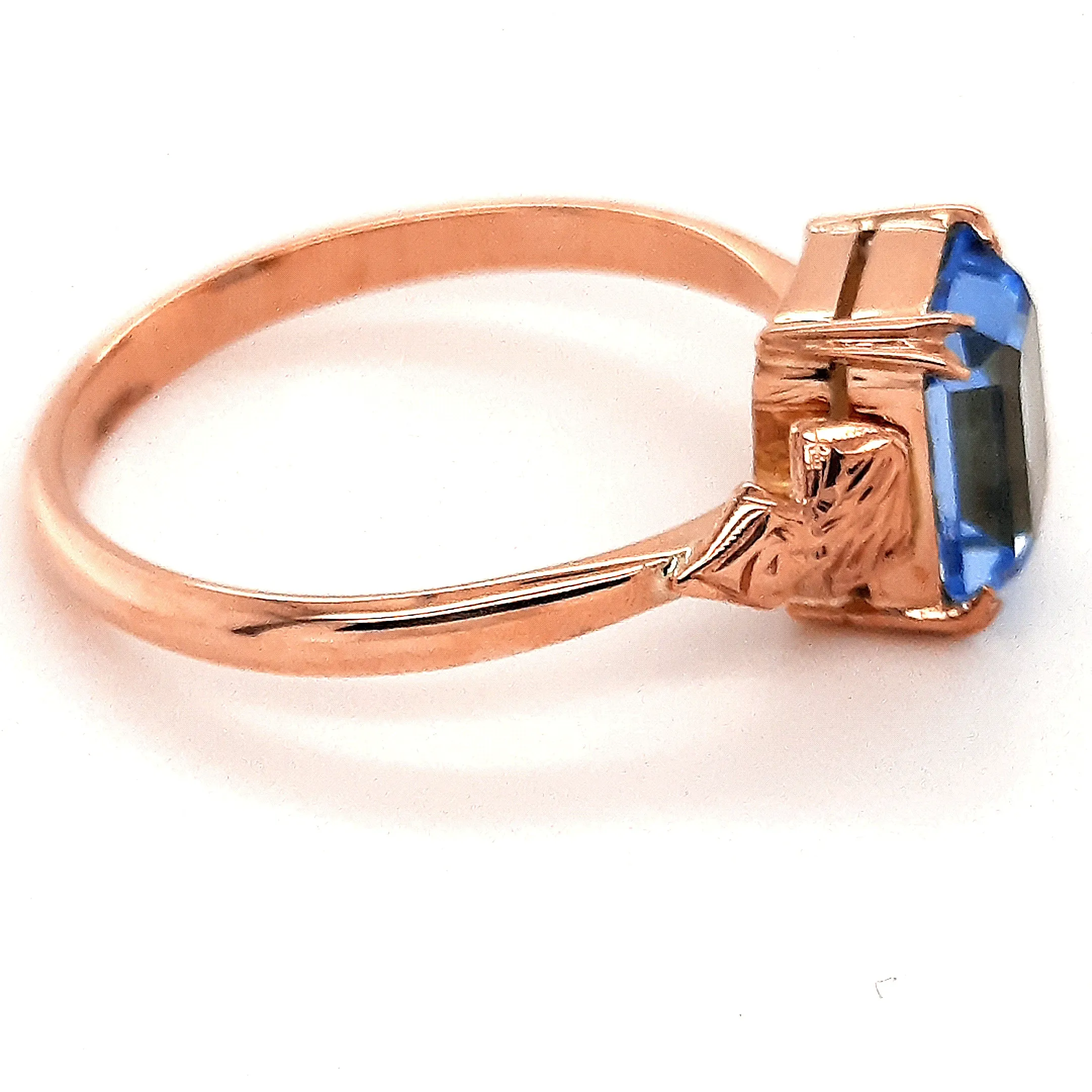 9ct Rose Gold Brilliant Blue Glass Ring