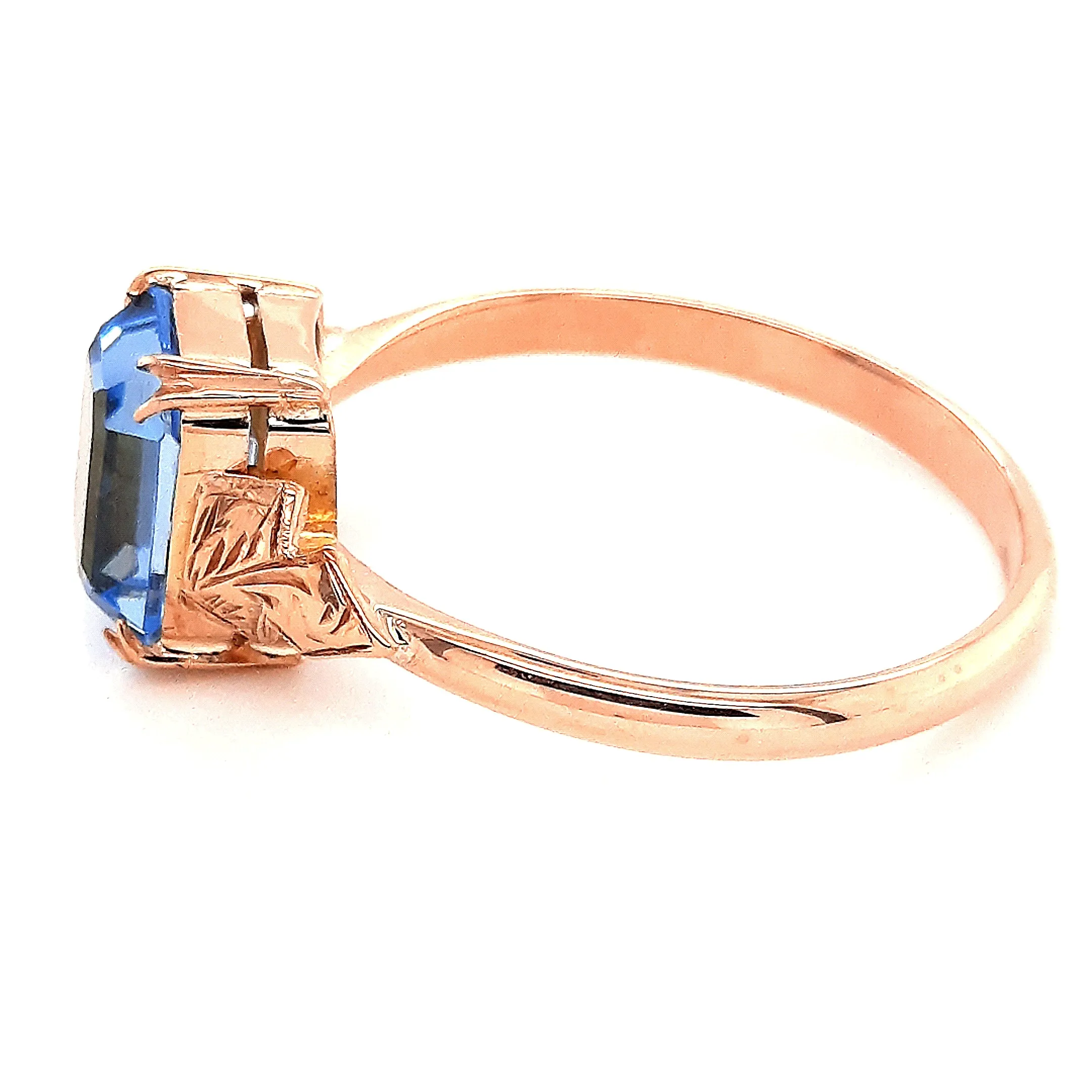 9ct Rose Gold Brilliant Blue Glass Ring