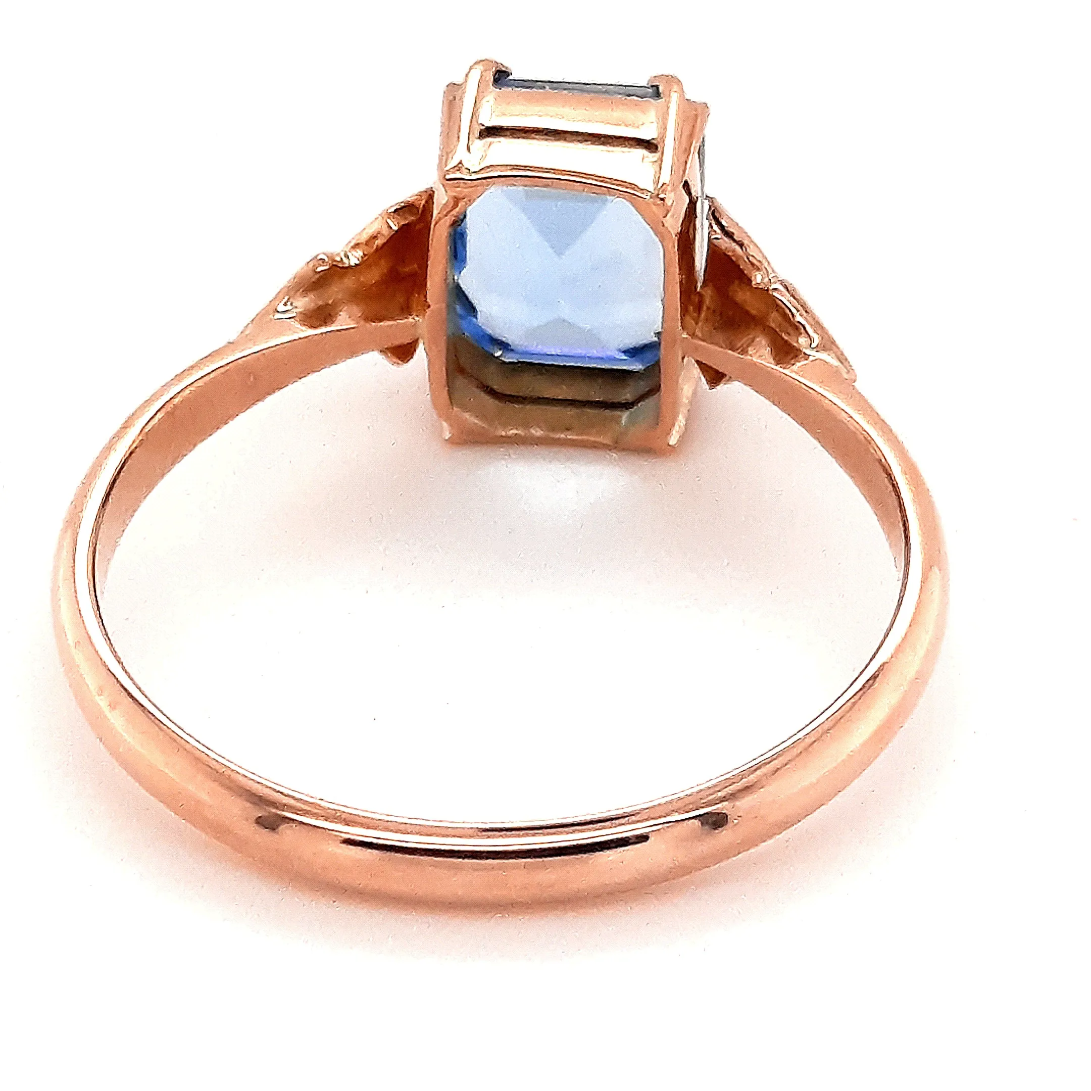 9ct Rose Gold Brilliant Blue Glass Ring