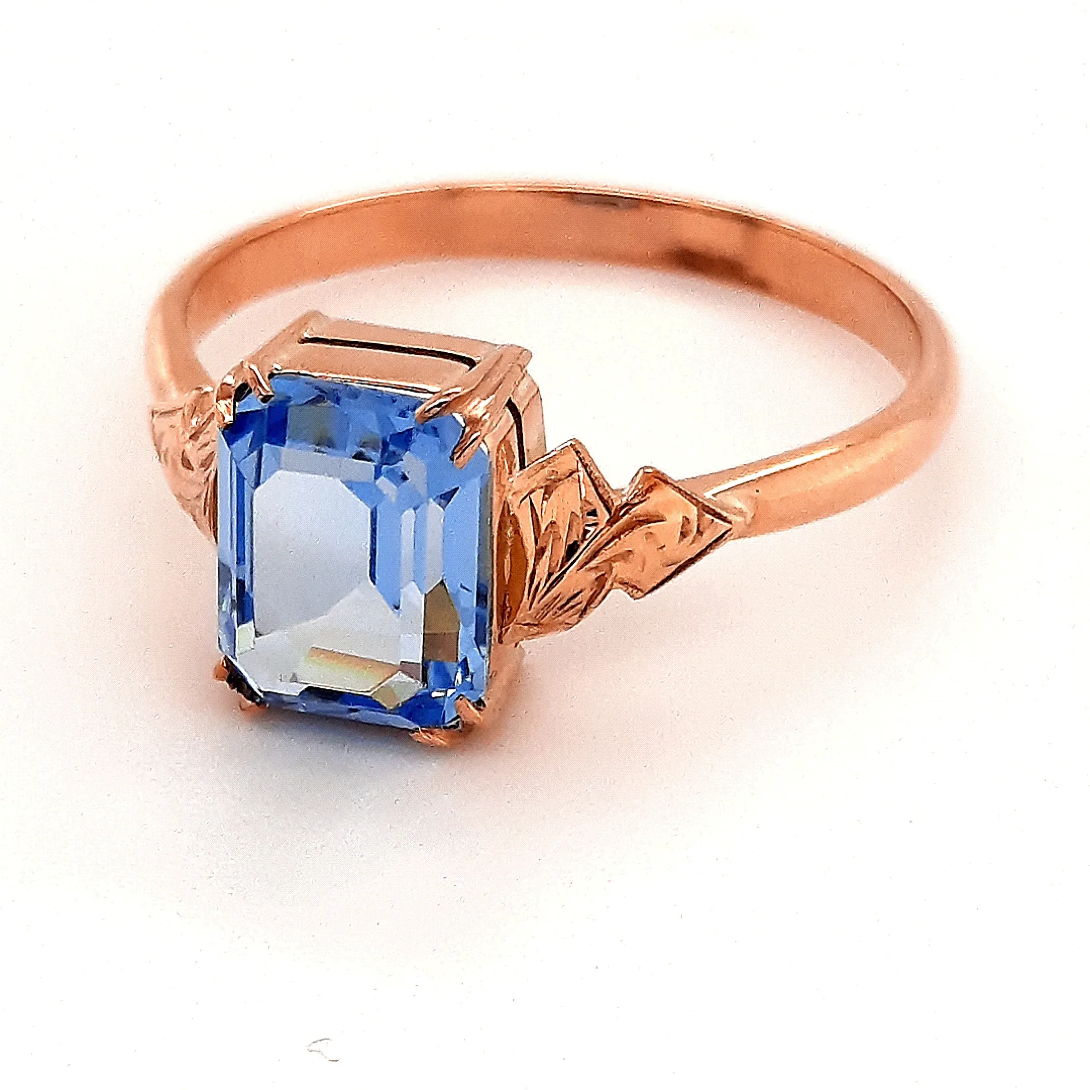 9ct Rose Gold Brilliant Blue Glass Ring