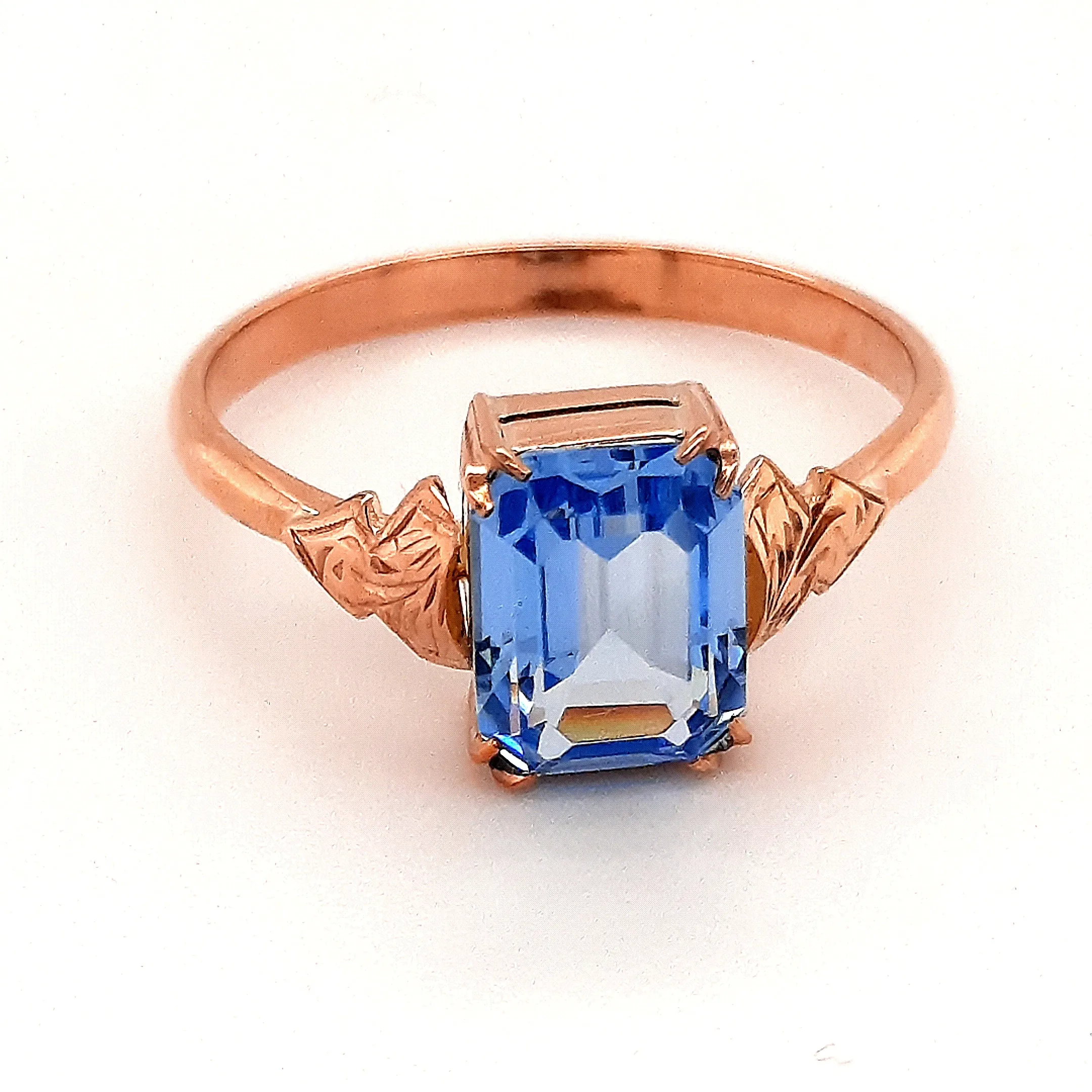 9ct Rose Gold Brilliant Blue Glass Ring