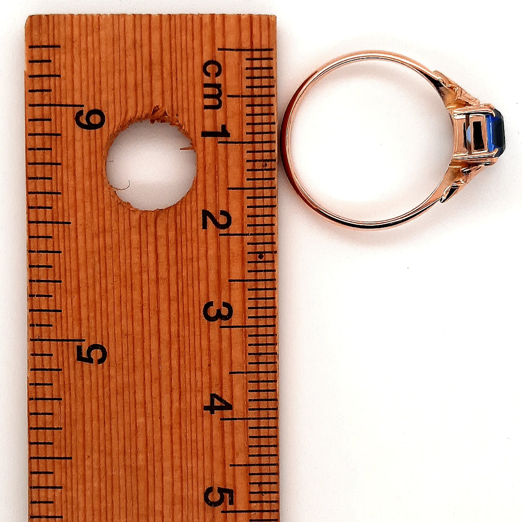 9ct Rose Gold Brilliant Blue Glass Ring