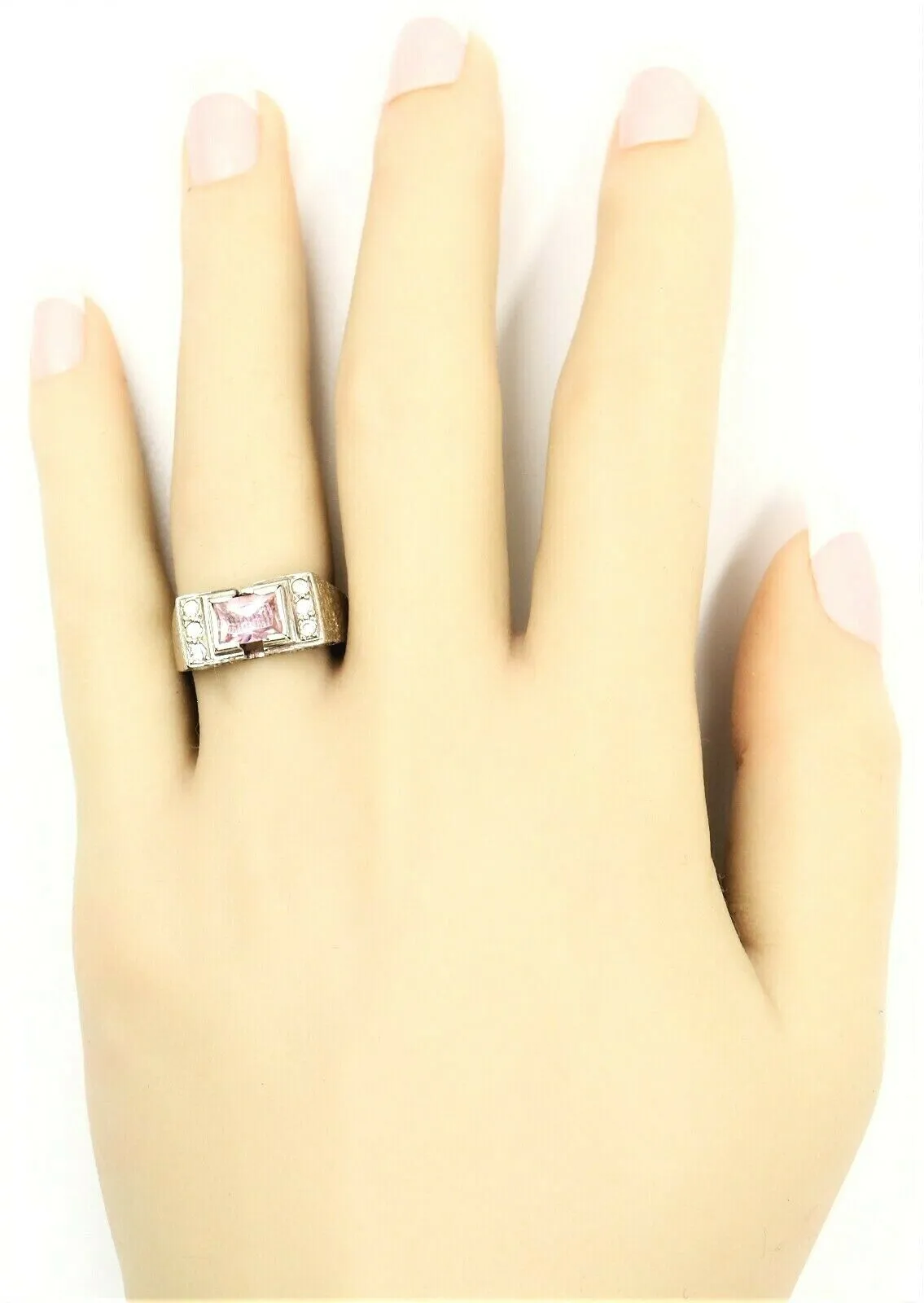 9ct White Gold Pink & White Cubic Zirconia Ring