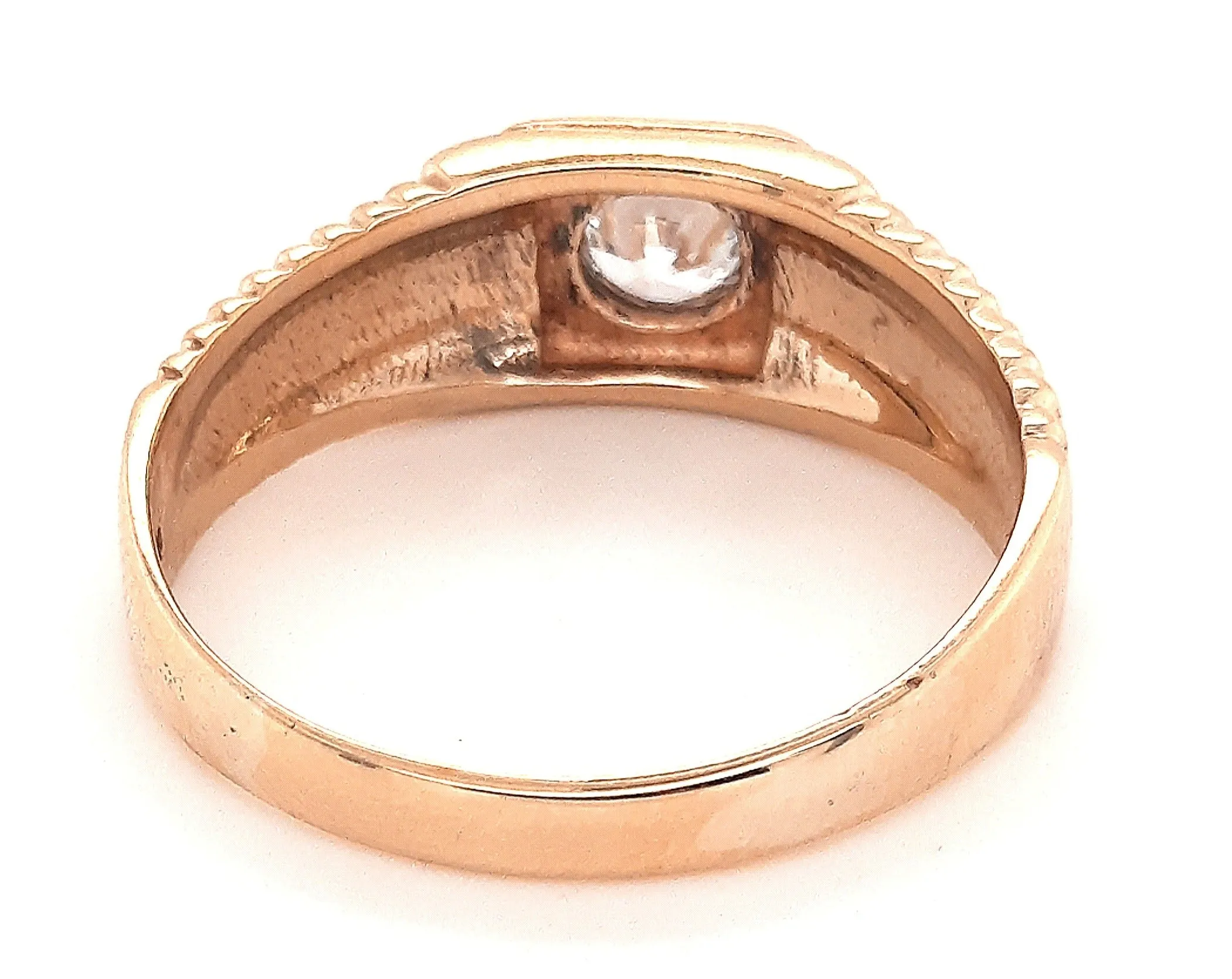 9ct Yellow Gold & Cubic Zirconia CZ Ring with Patterned Shoulders