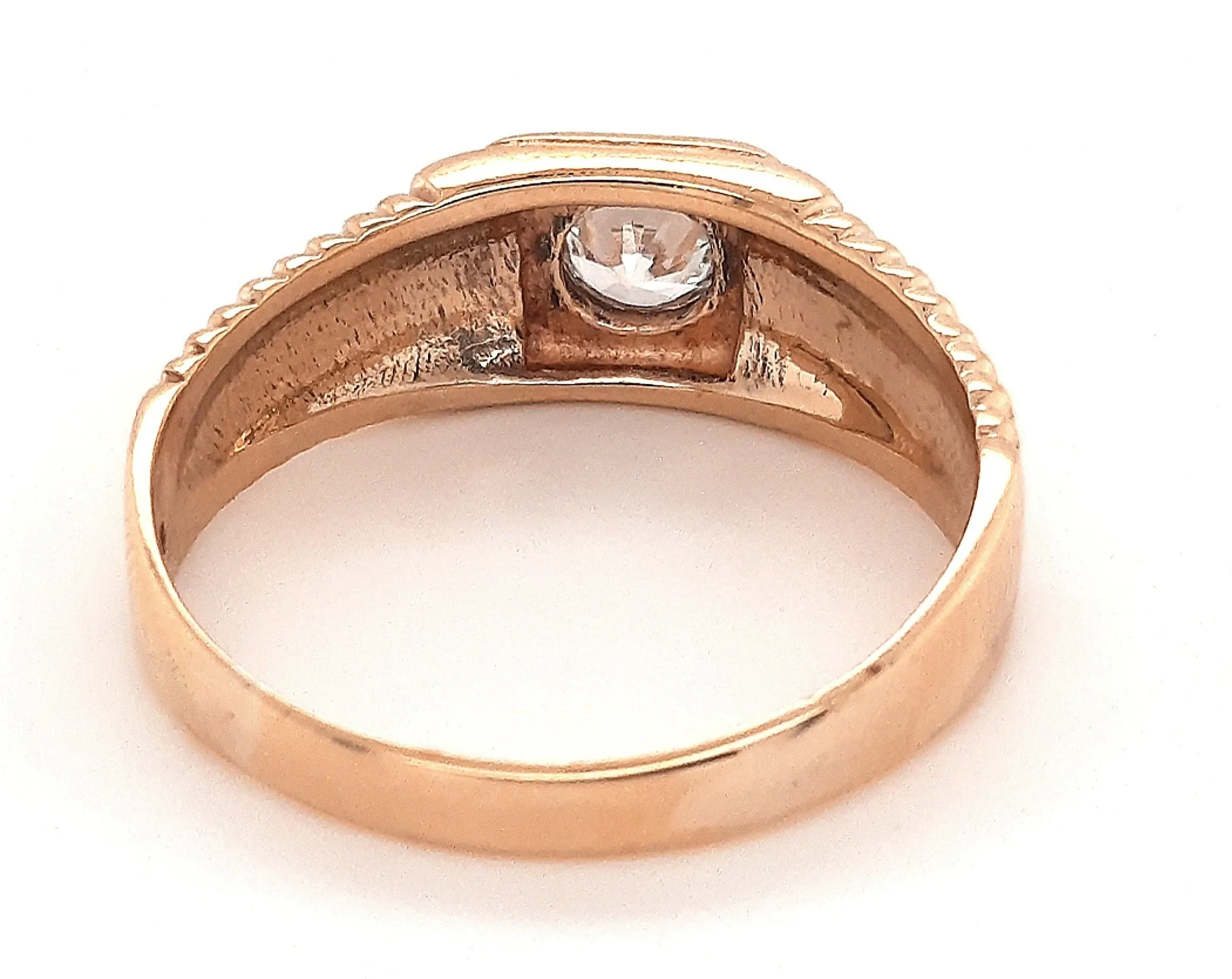 9ct Yellow Gold & Cubic Zirconia CZ Ring with Patterned Shoulders