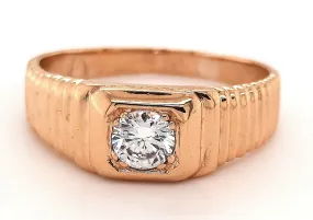 9ct Yellow Gold & Cubic Zirconia CZ Ring with Patterned Shoulders