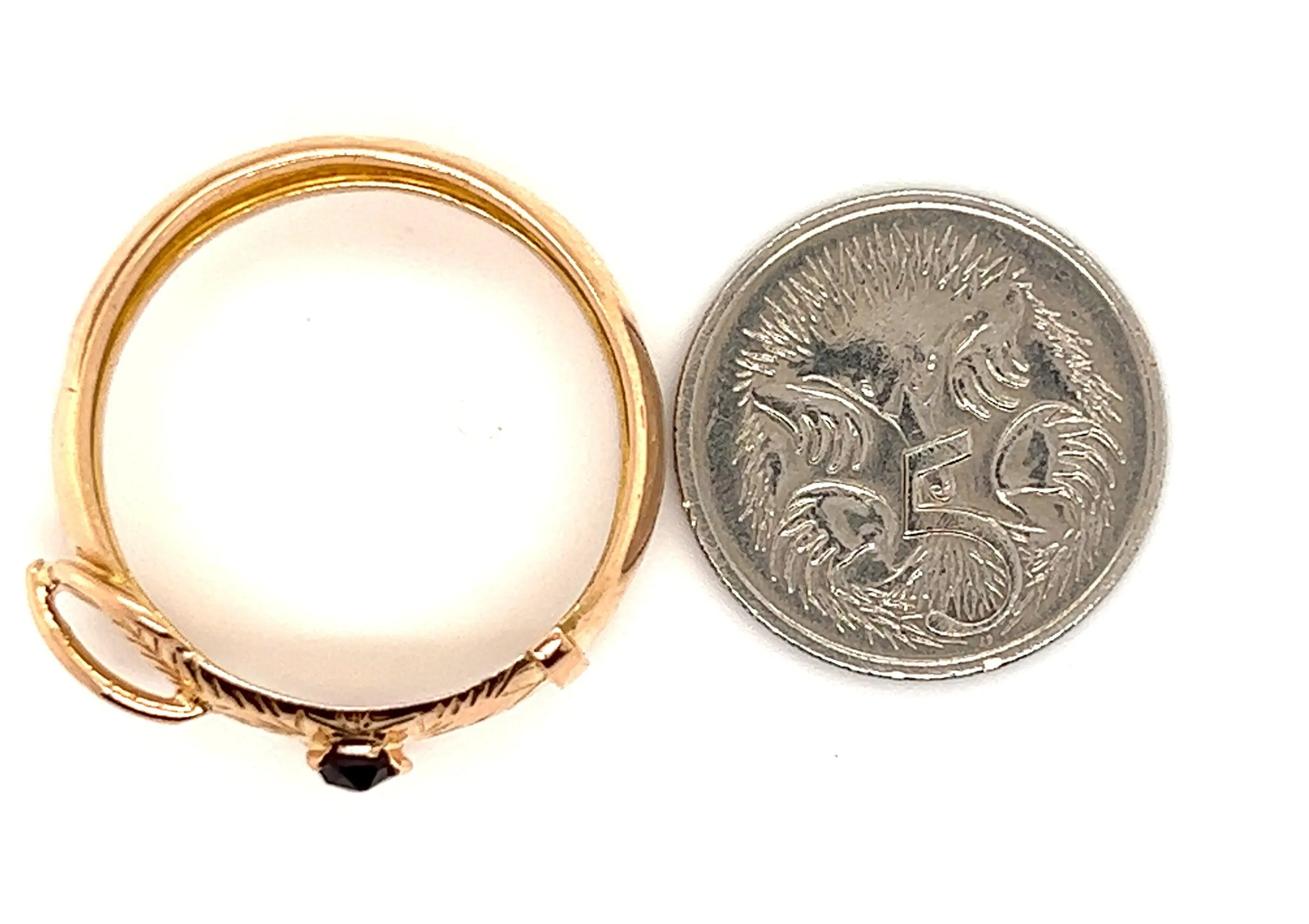 9ct Yellow Gold Buckle Vintage Ring with Engraved Front