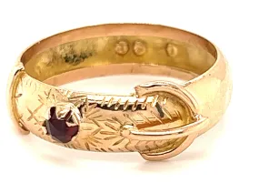9ct Yellow Gold Buckle Vintage Ring with Engraved Front