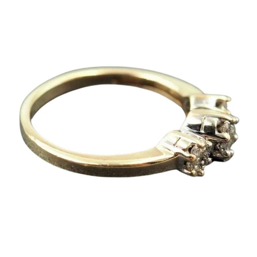 9ct Yellow Gold Rhodium Plated Diamond Triple Cluster Ring