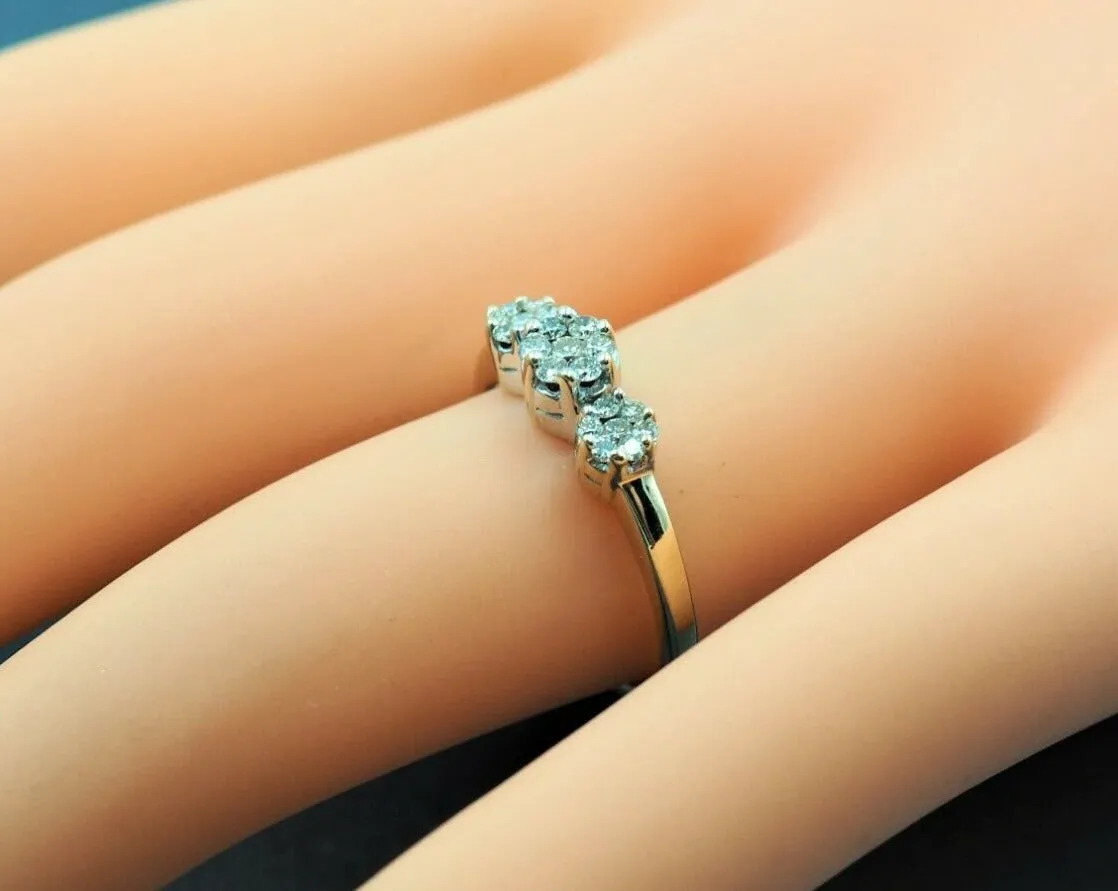 9ct Yellow Gold Rhodium Plated Diamond Triple Cluster Ring