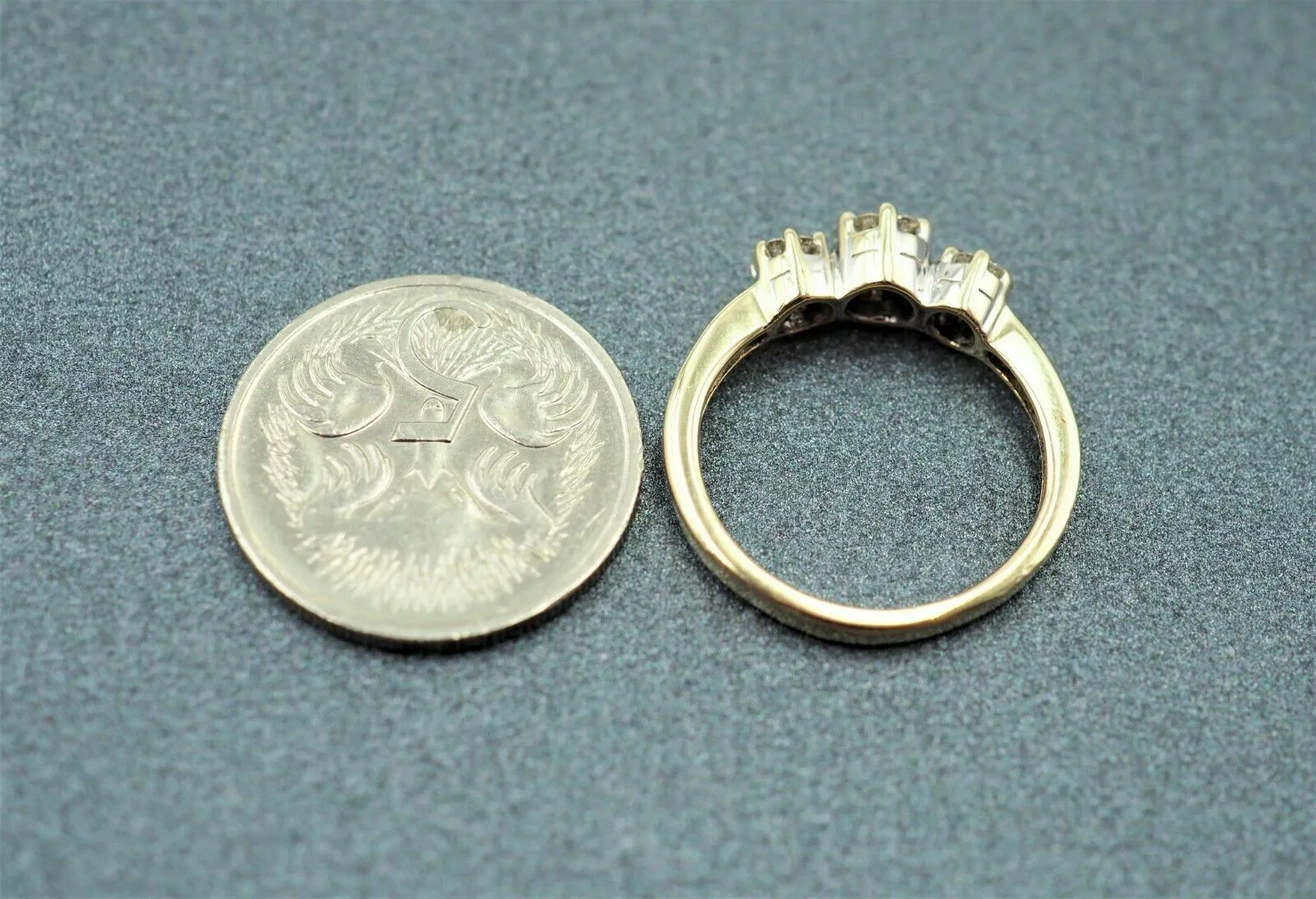 9ct Yellow Gold Rhodium Plated Diamond Triple Cluster Ring