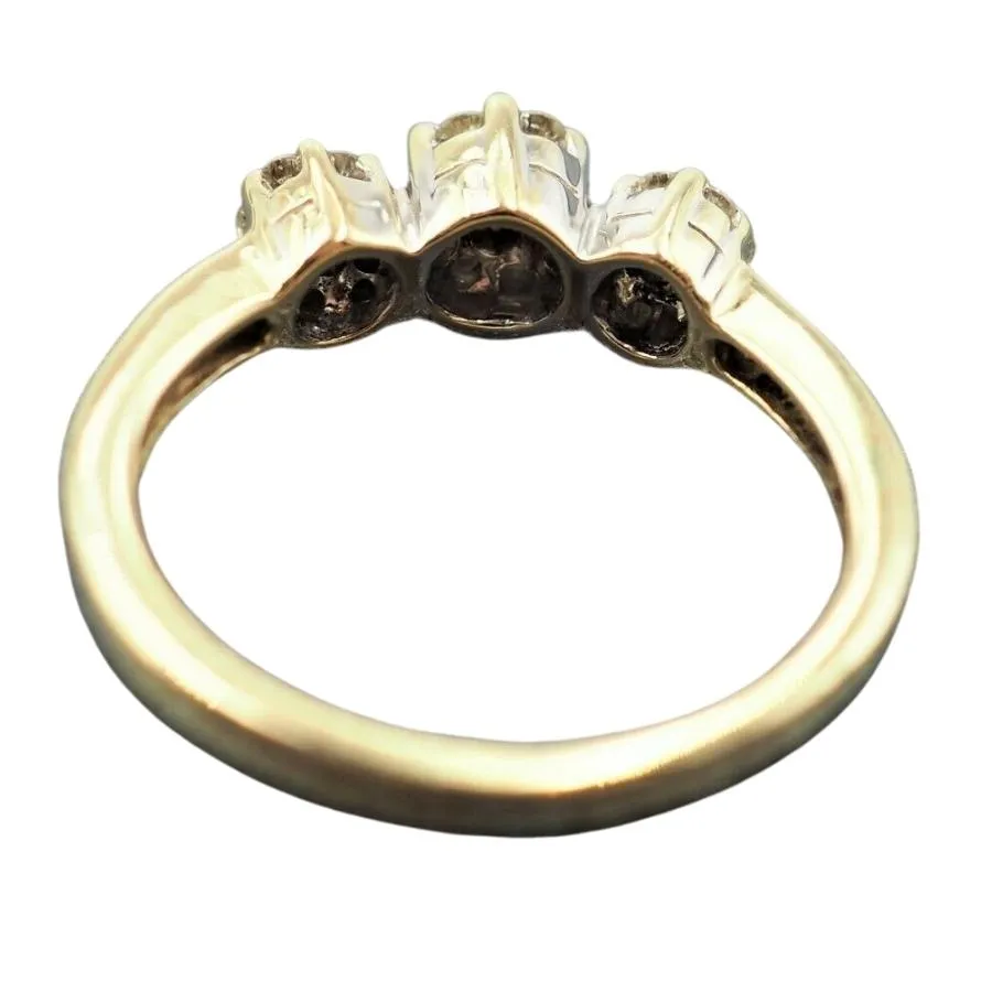 9ct Yellow Gold Rhodium Plated Diamond Triple Cluster Ring