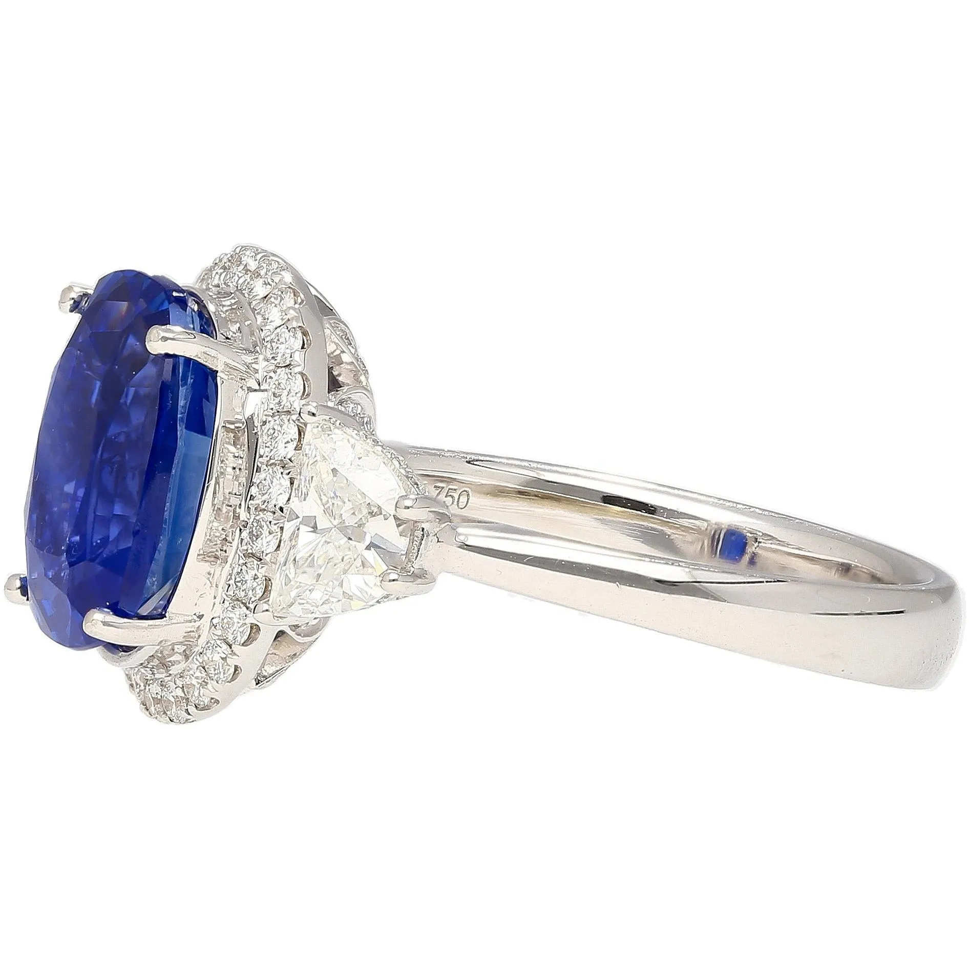 AGL Certified 4.49 Carat No Heat Burma Sapphire & Half Moon Diamond Ring