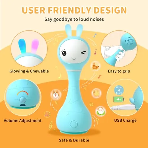 alilo Smarty Bunny Baby Rattle Musical Light Up Toys, Infants Newborns Baby Toys 0-3-6-12-18-24 Months,1 Year Old Baby Gifts, 4 Music Modes and Color Recognition Function with 9 Color Card