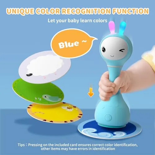 alilo Smarty Bunny Baby Rattle Musical Light Up Toys, Infants Newborns Baby Toys 0-3-6-12-18-24 Months,1 Year Old Baby Gifts, 4 Music Modes and Color Recognition Function with 9 Color Card