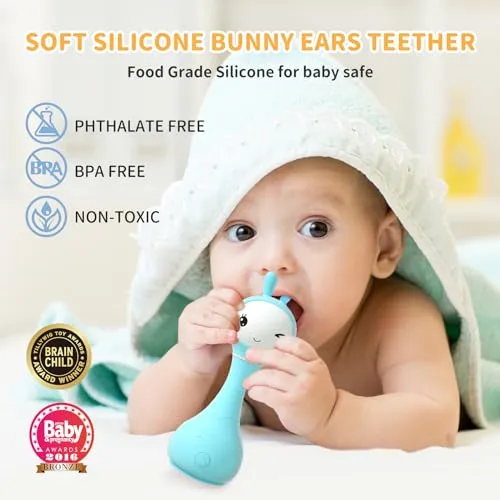 alilo Smarty Bunny Baby Rattle Musical Light Up Toys, Infants Newborns Baby Toys 0-3-6-12-18-24 Months,1 Year Old Baby Gifts, 4 Music Modes and Color Recognition Function with 9 Color Card