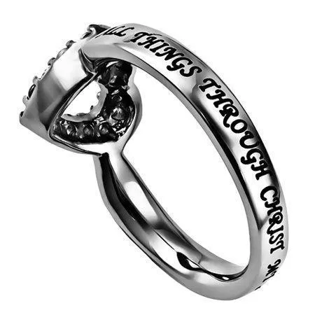 All Things Through Christ Women's CZ Open Heart Ring