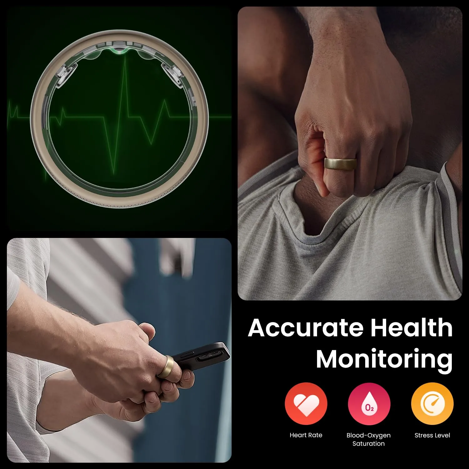 Amazfit Helio Smart Ring, Wearable Fitness Tracker, Sleep Heart Rate Health Monitor, No App Subscription, 4 Days Battery Life, Fast Wireless Charging, 10 ATM Water-Resistance (Size 12)