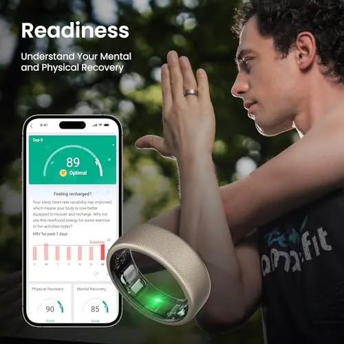 Amazfit Helio Smart Ring, Wearable Fitness Tracker, Sleep Heart Rate Health Monitor, No App Subscription, 4 Days Battery Life, Fast Wireless Charging, 10 ATM Water-Resistance (Size 12)