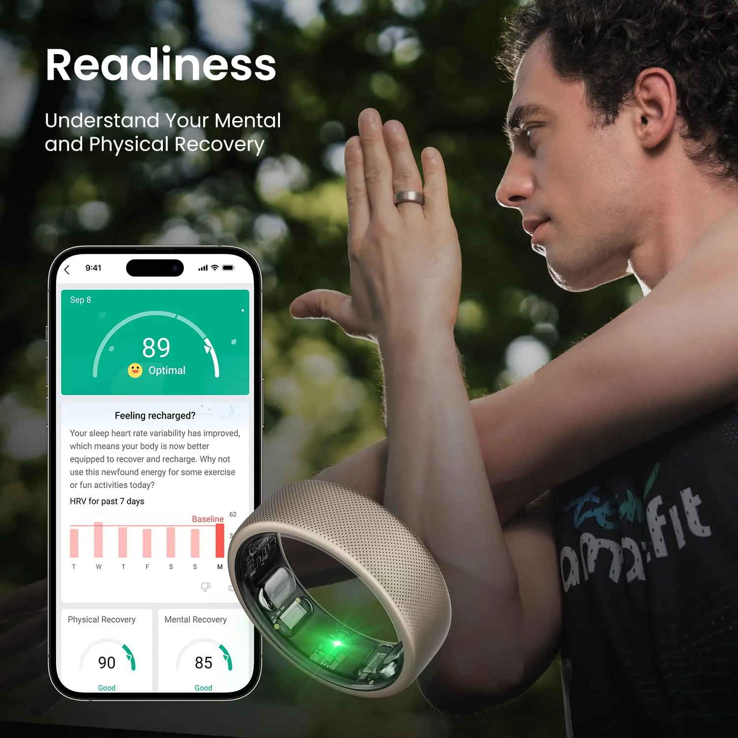 Amazfit Helio Smart Ring, Wearable Fitness Tracker, Sleep Heart Rate Health Monitor, No App Subscription, 4 Days Battery Life, Fast Wireless Charging, 10 ATM Water-Resistance (Size 12)