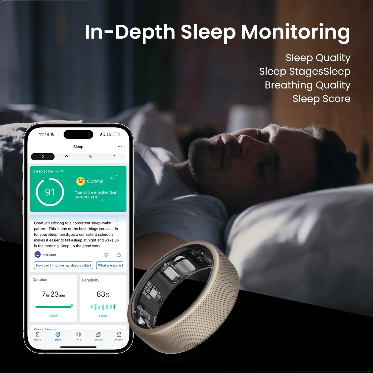 Amazfit Helio Smart Ring, Wearable Fitness Tracker, Sleep Heart Rate Health Monitor, No App Subscription, 4 Days Battery Life, Fast Wireless Charging, 10 ATM Water-Resistance (Size 12)