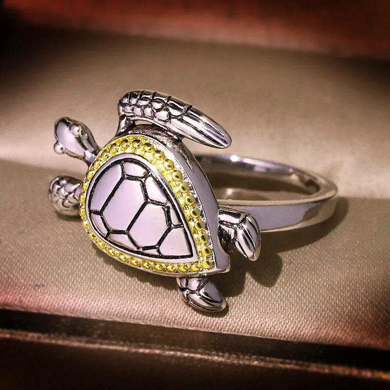 Amazing Vintage Turtle Ring filled with Crystals