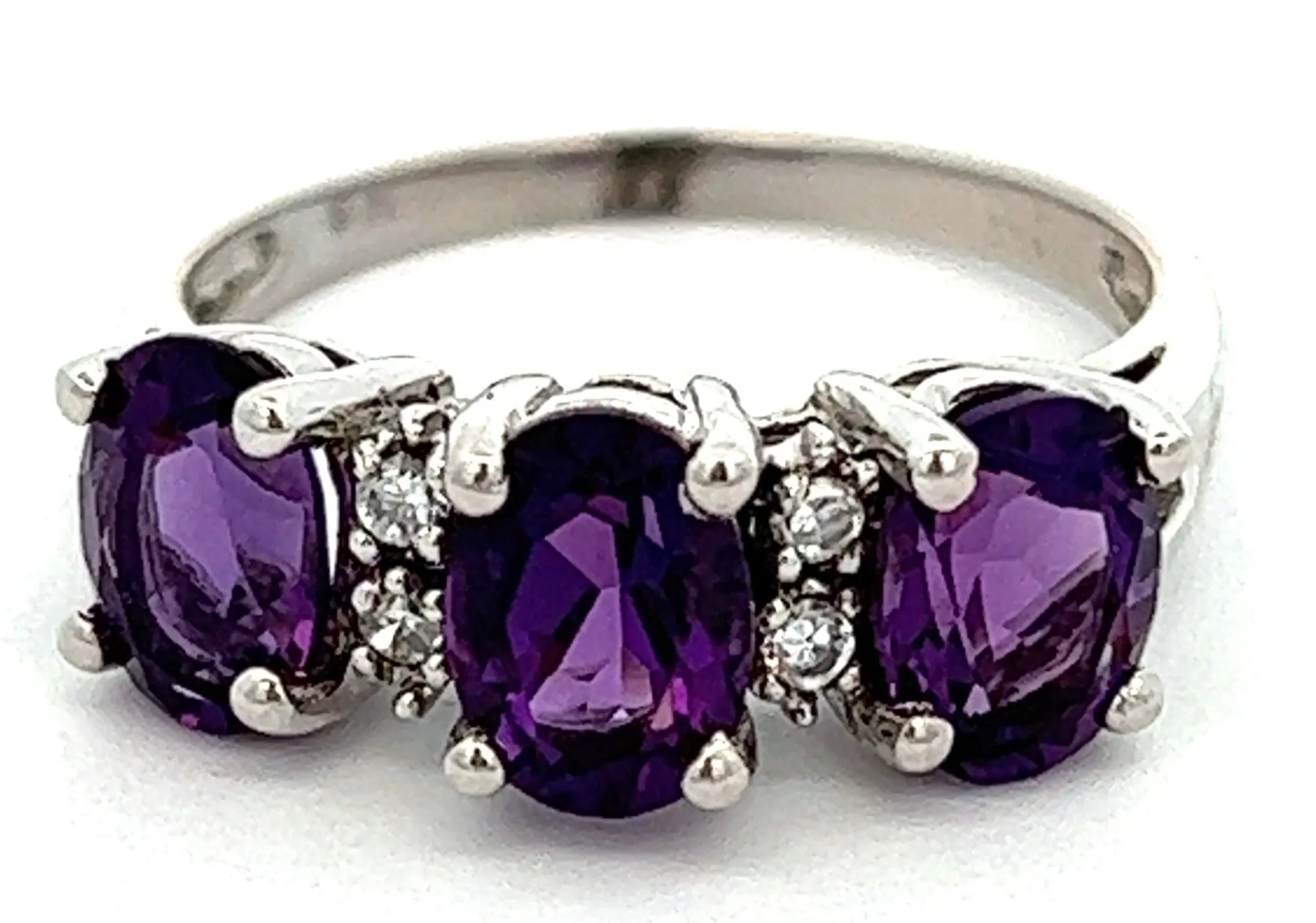 Amethyst & Diamond 9ct White Gold Trilogy Ring