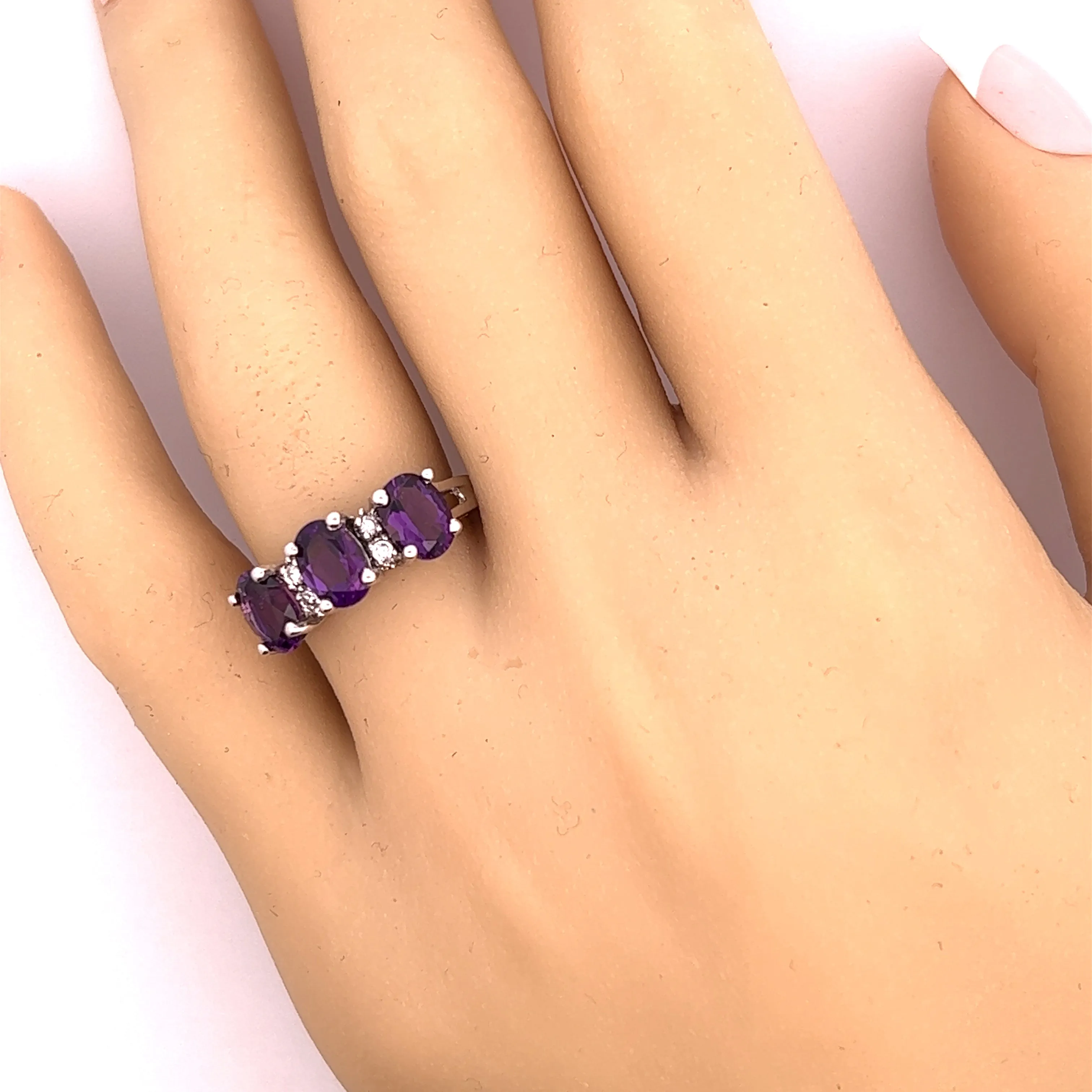 Amethyst & Diamond 9ct White Gold Trilogy Ring