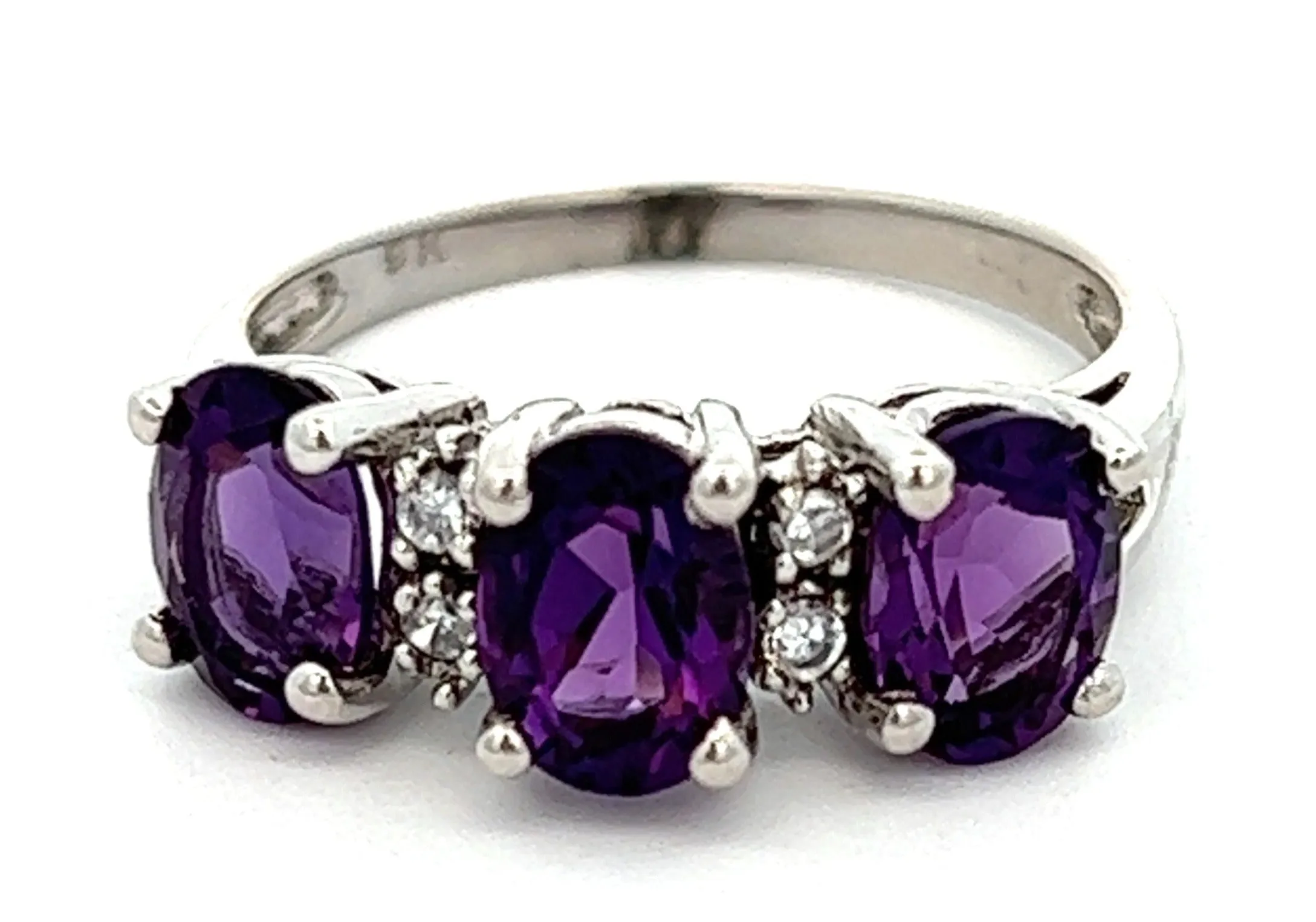 Amethyst & Diamond 9ct White Gold Trilogy Ring
