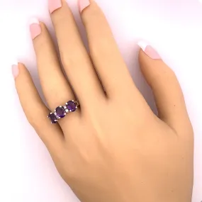 Amethyst & Diamond 9ct White Gold Trilogy Ring
