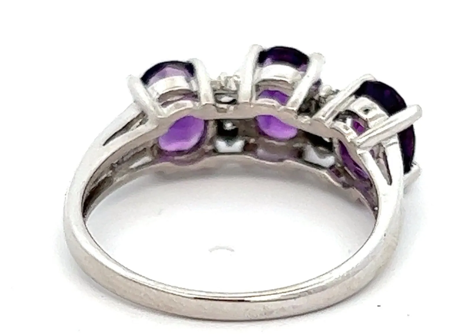 Amethyst & Diamond 9ct White Gold Trilogy Ring