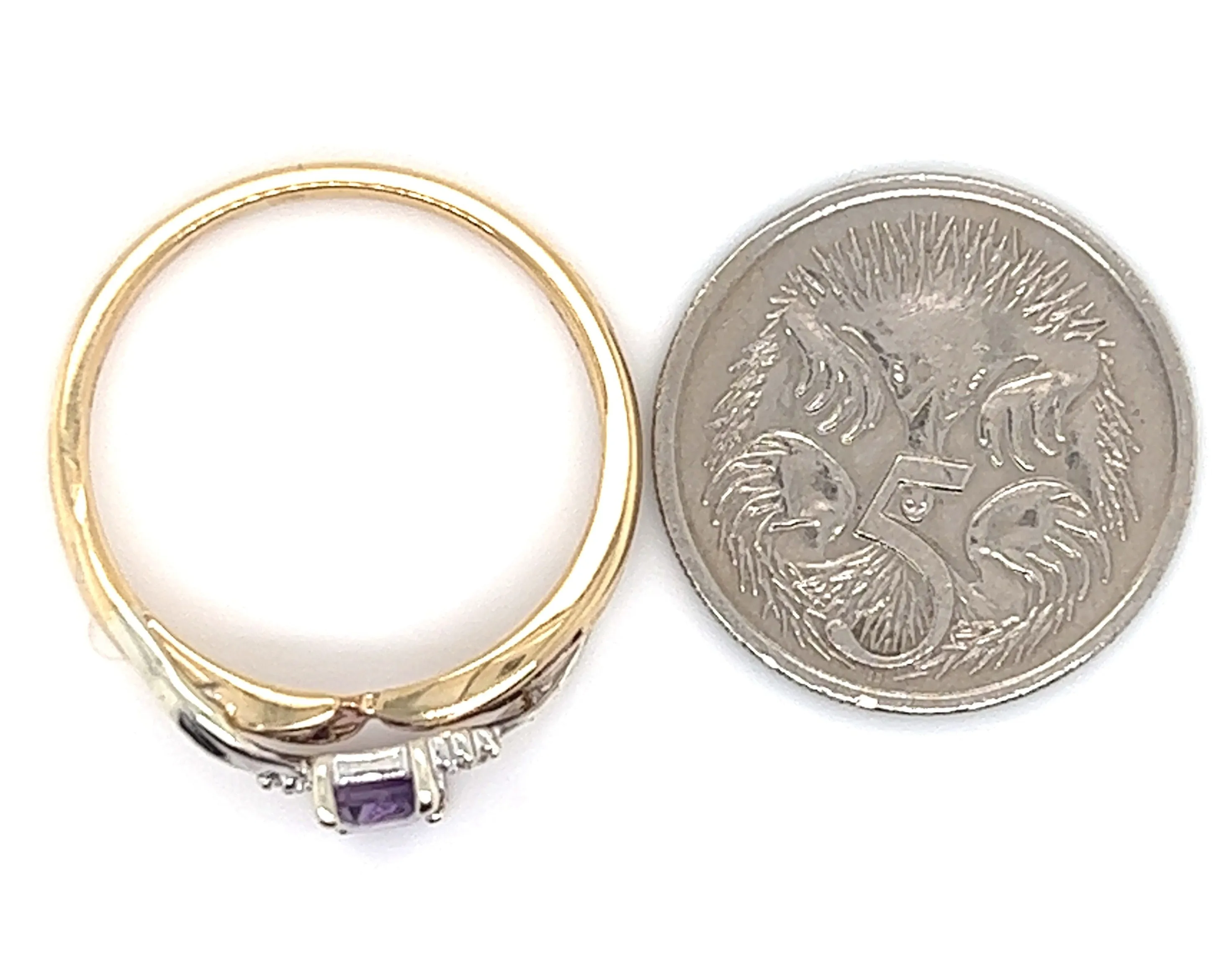 Amethyst & Diamond Yellow & White Gold Ring
