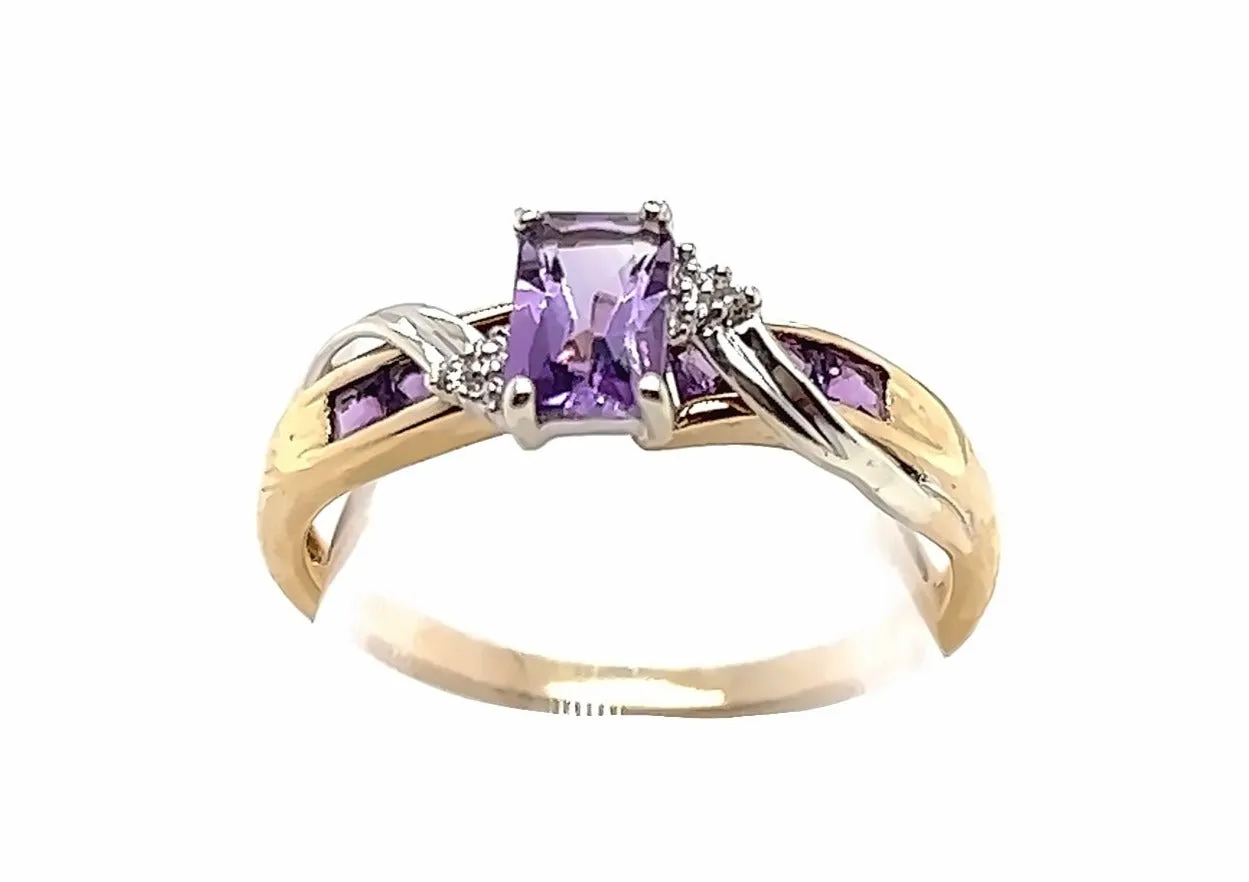 Amethyst & Diamond Yellow & White Gold Ring