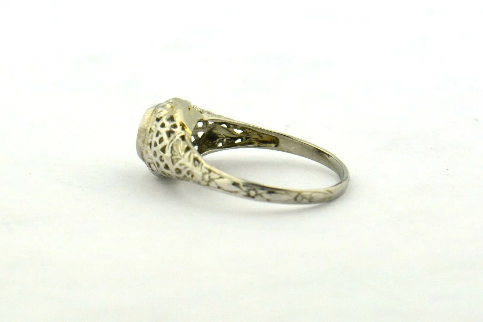 Antique Edwardian Era Old European Cut Diamond 14KW Gold Filigree Ring .33ct