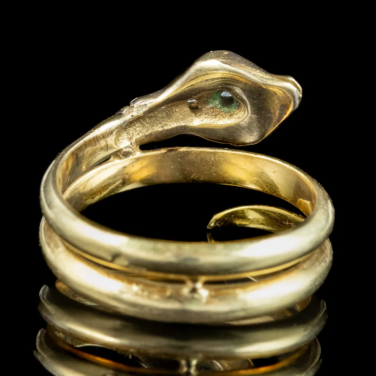Antique Edwardian French Diamond Snake Ring With Ruby Eyes