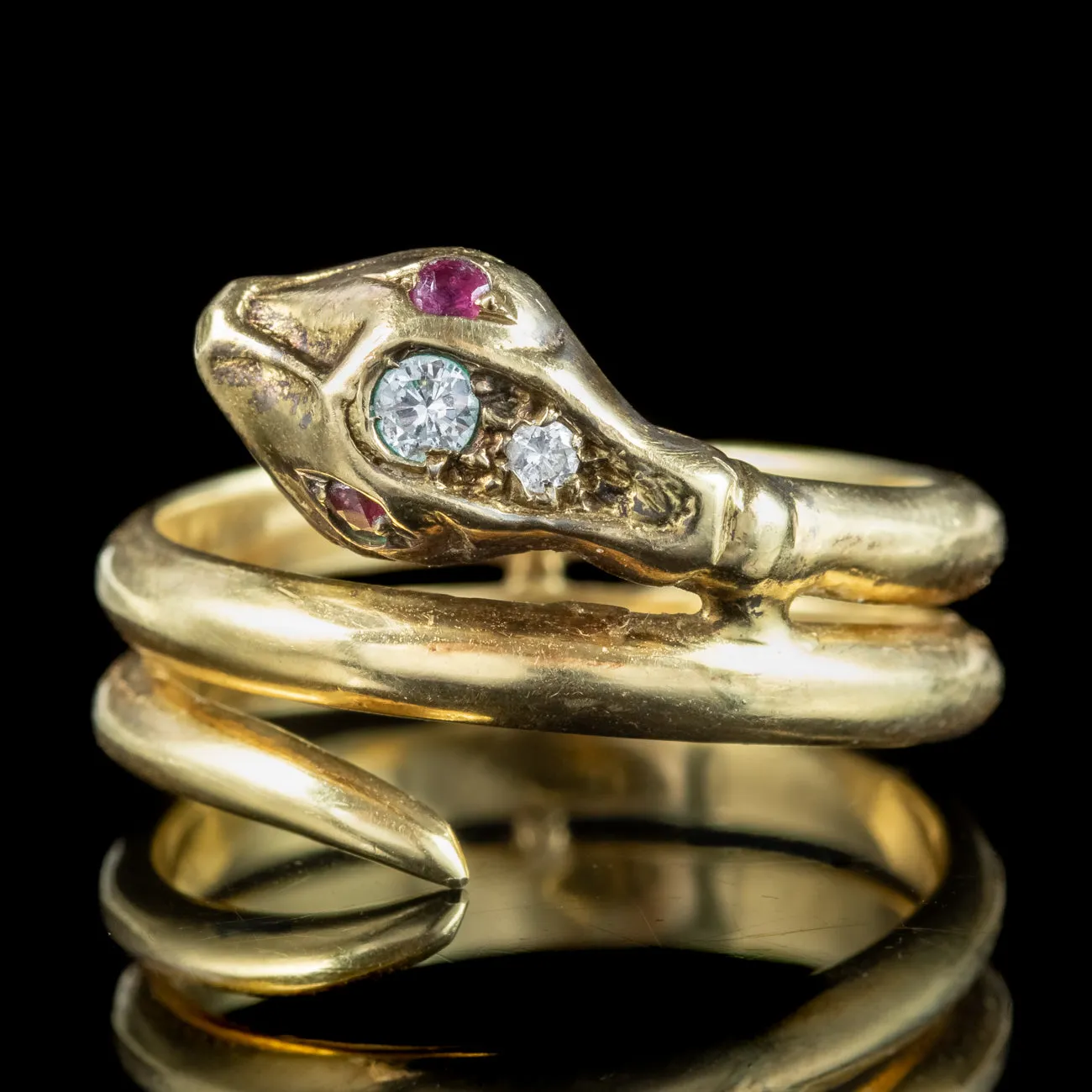 Antique Edwardian French Diamond Snake Ring With Ruby Eyes