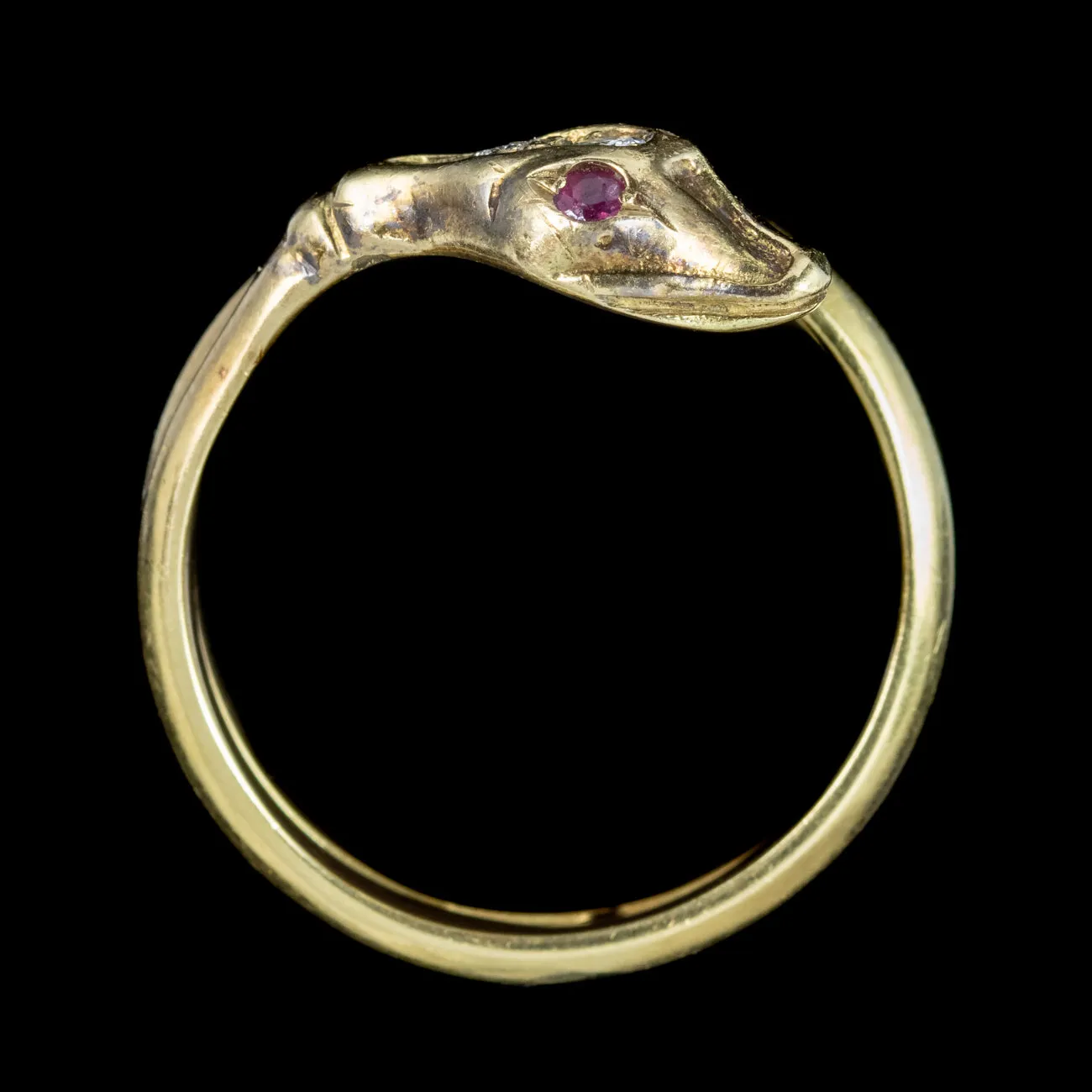 Antique Edwardian French Diamond Snake Ring With Ruby Eyes