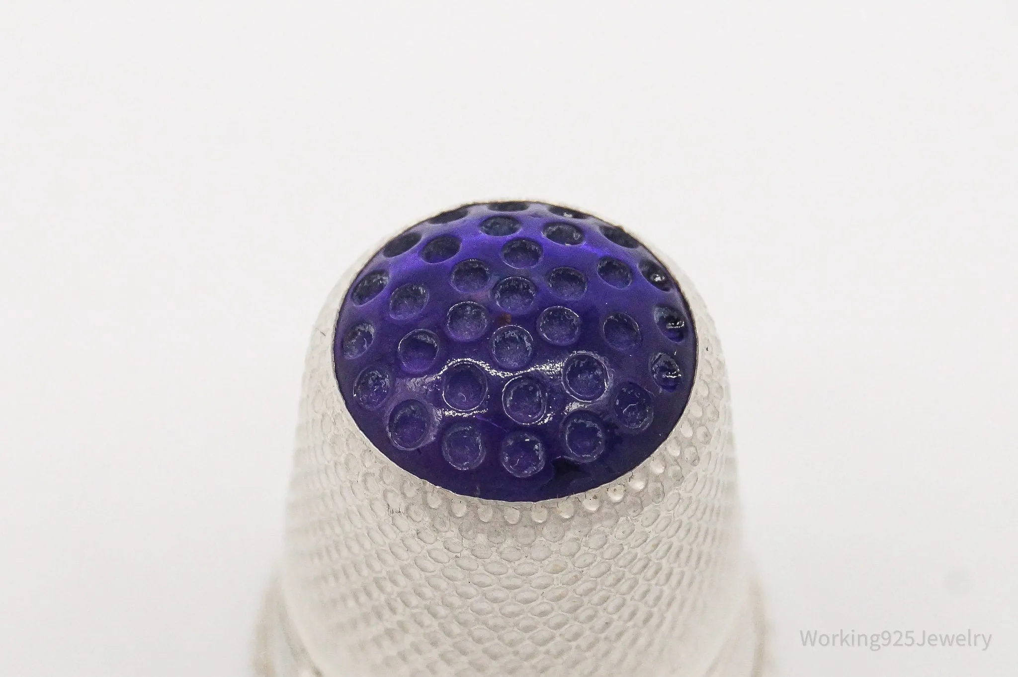 Antique HG Purple Top Sterling Silver Thimble Size 7