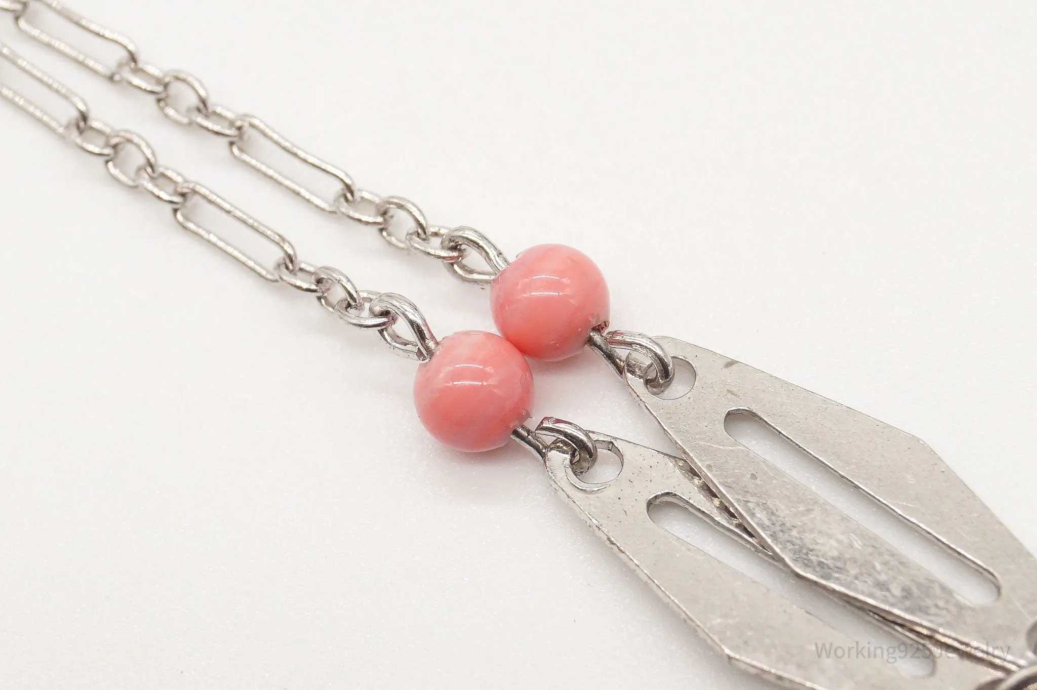 Antique Pink Stone Sterling Silver Necklace
