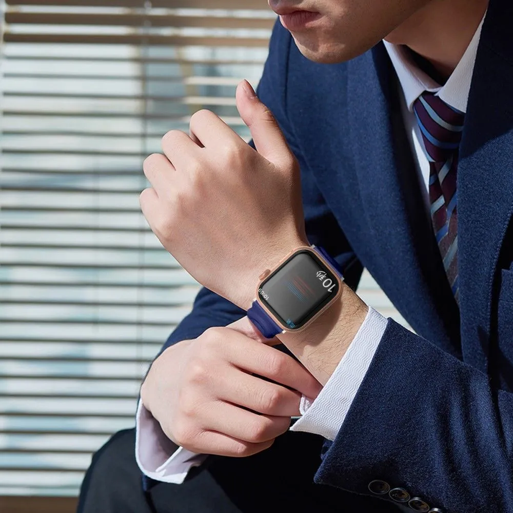 Apple Watch (45mm) dual ring style genuine leather watch strap - Blue