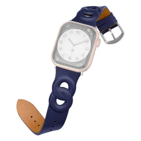 Apple Watch (45mm) dual ring style genuine leather watch strap - Blue