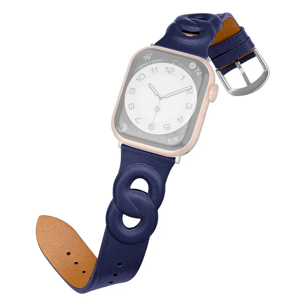 Apple Watch (45mm) dual ring style genuine leather watch strap - Blue