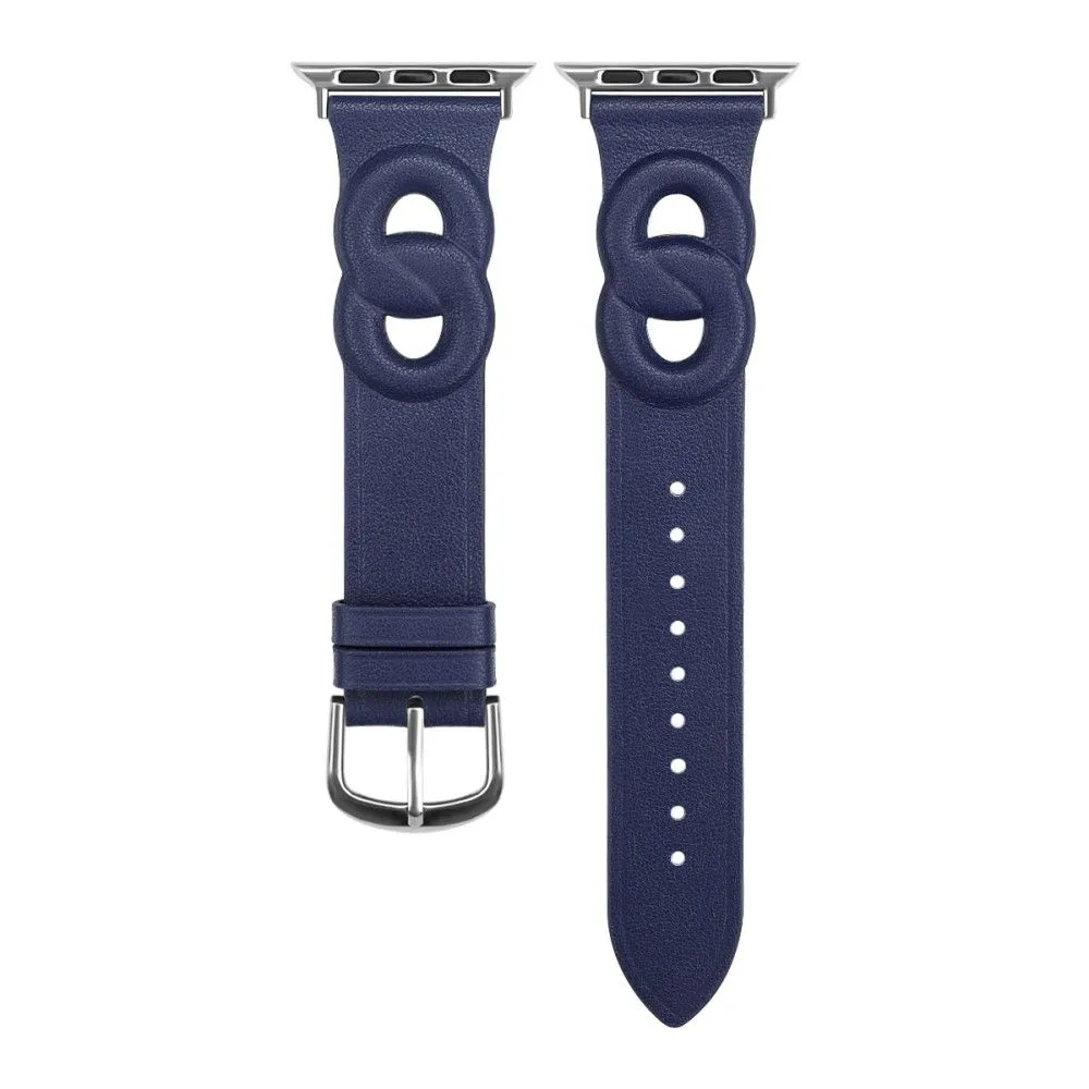 Apple Watch (45mm) dual ring style genuine leather watch strap - Blue